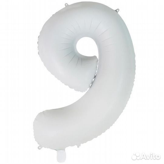 Воздушный шар цифра 9 белый 66см Китай