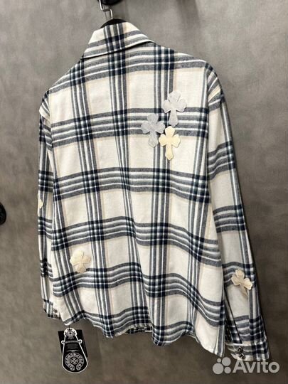 Рубашка Chrome Hearts белая в клетку оверсайз