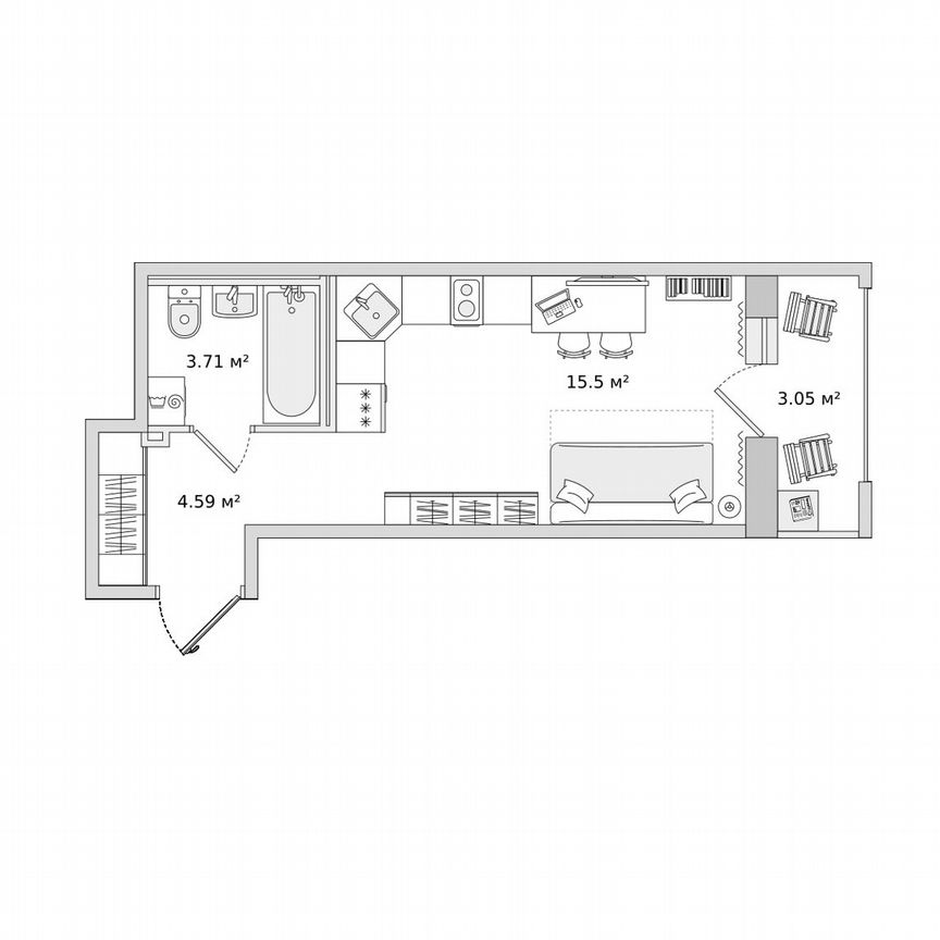 Квартира-студия, 26,8 м², 18/23 эт.