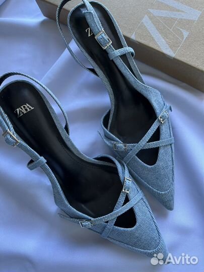 Джинсовые туфли zara слингбэки