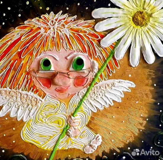 Картина, арт-фэнтези, ангел, ромашка