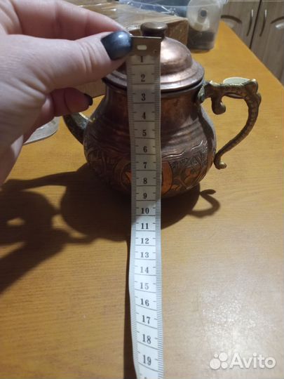 Заварочный медный чайник с латунной ручкой