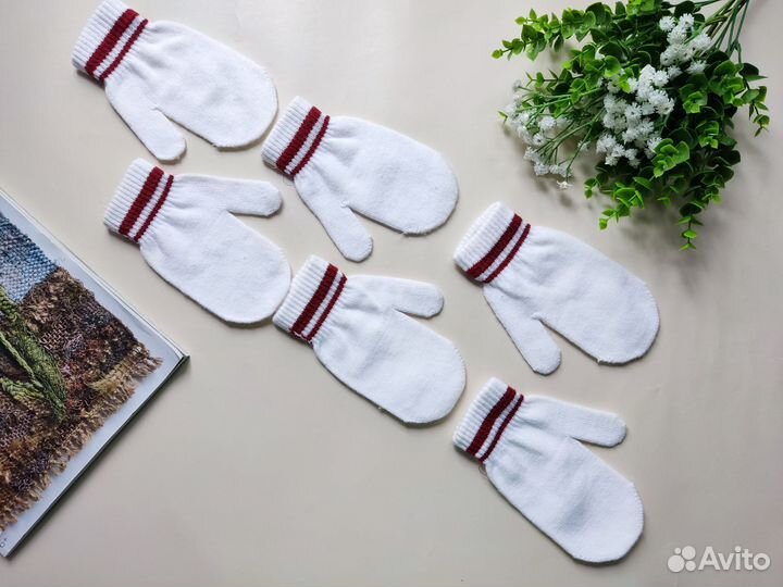 Новые варежки белые для фотосессии 3 пары