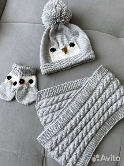 Детский комплект шапка, шарф, варежки