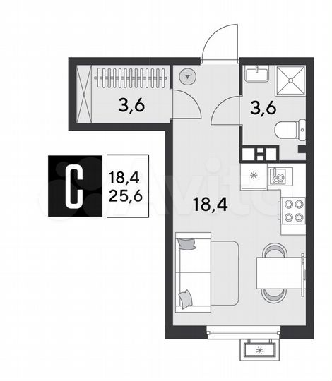 Квартира-студия, 25,6 м², 7/9 эт.