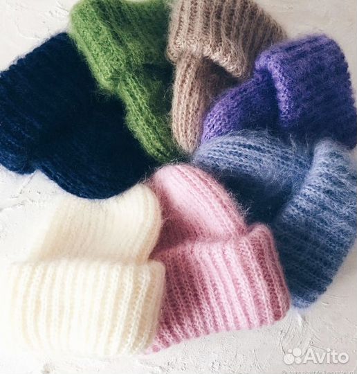 Вязаная шапка такори бини мохер ангора