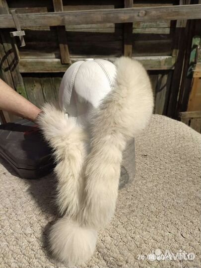 Шапка песец, натуральная кожа