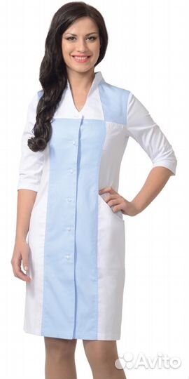 Халат медицинский женский Николь белый с голубым
