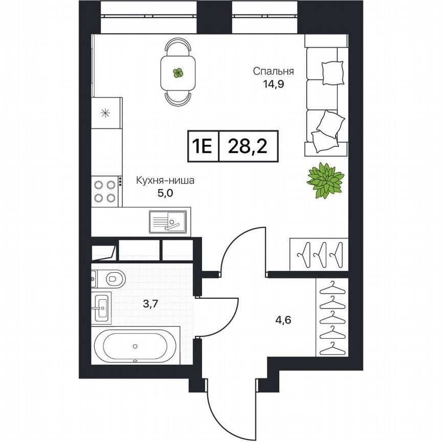 1-к. квартира, 28,2 м², 9/17 эт.