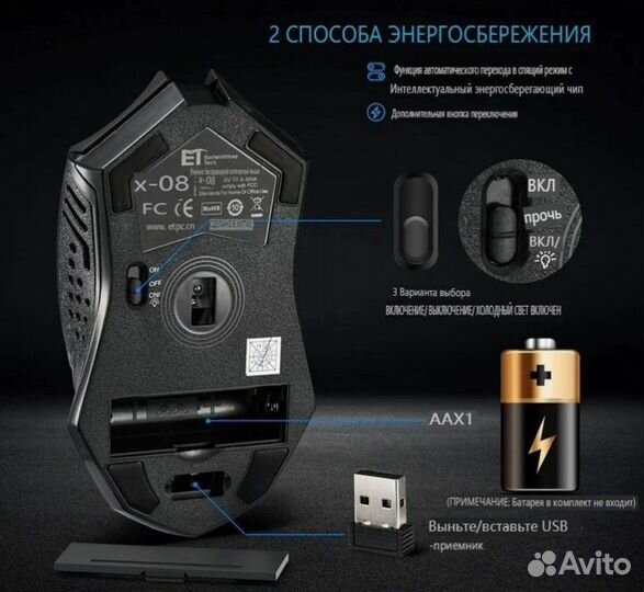 Игровая мышь беспроводная X-08. Черная. Новая