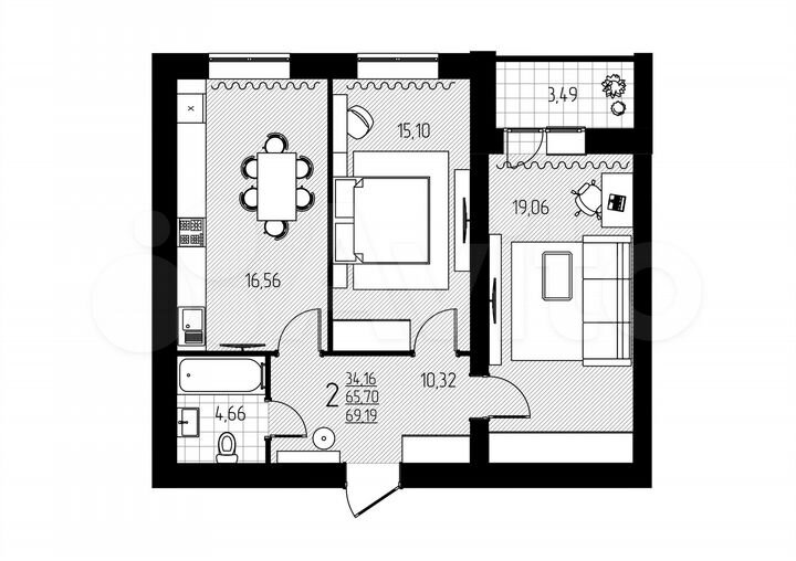 2-к. квартира, 65,7 м², 8/10 эт.