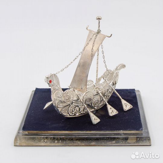 Серебряная Ладья техника Филигрань (скань) 9х12х7