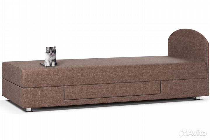 Кровать 2 с ящиком коричневая рогожка однотонная