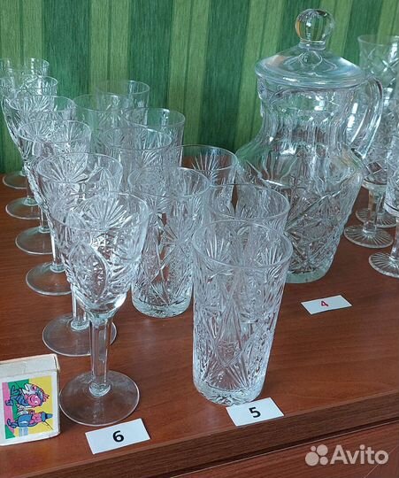 Хрусталь фужеры стаканы рюмки кувшин с крышкой