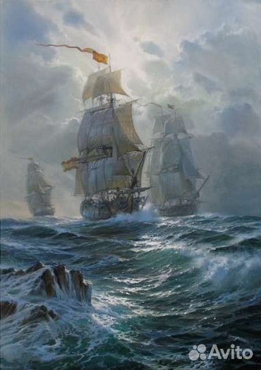 Картины разные Корабли парусники море масло холст
