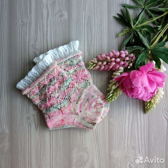 Носки вязаные с рюшами ручной работы 38-39 размер