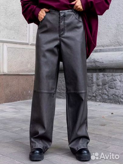 Брюки кожаные вареные палаццо