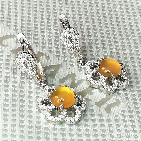 Серьги серебро халцедон С273