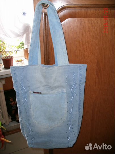 Стильная сумка джинсовая рукотворная