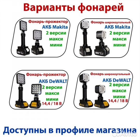 Фонарь прожектор для аккумуляторов Makita/dewalt