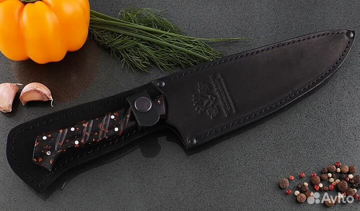 Нож Шеф №8 сталь Х12мф, рукоять коричневый акрил