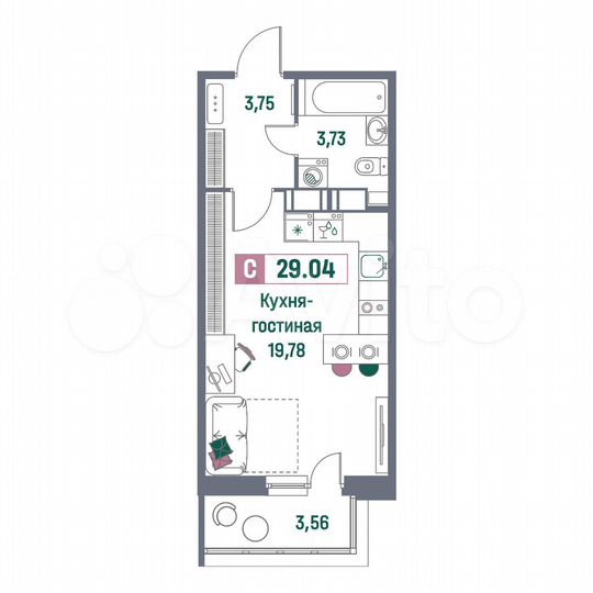 Квартира-студия, 29 м², 8/16 эт.