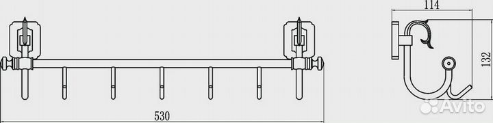 Планка с крючками (5 крючков) Savol 64 (S-006475)