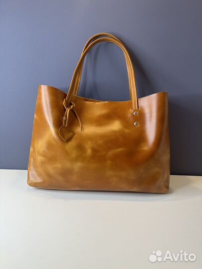 Кожаный шоппер. Ручная работа. Женский