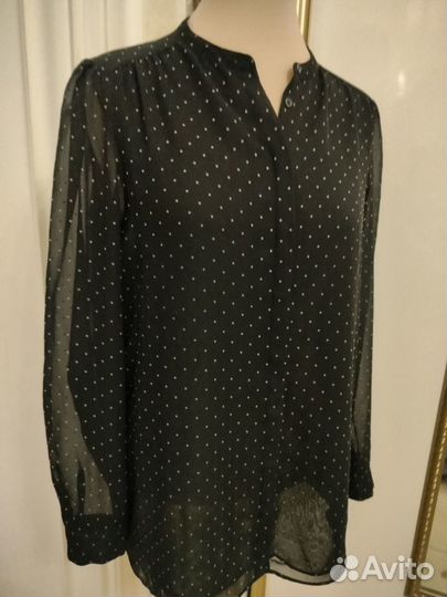 Massimo Dutti блузка чёрная в горошек