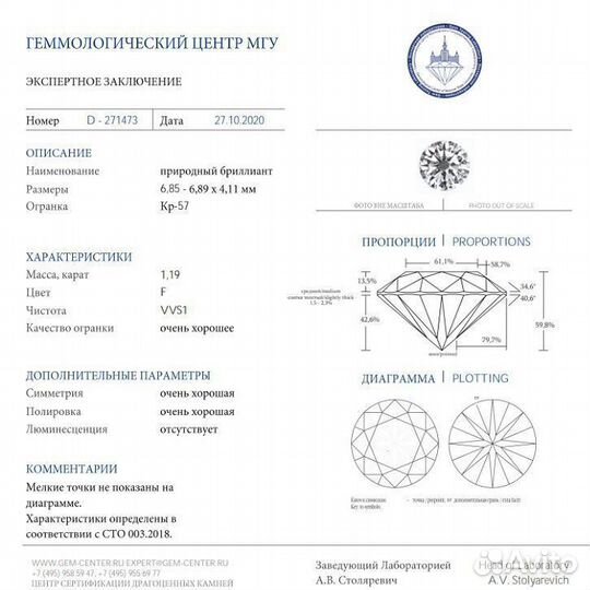 Бриллиант CVD 1.19 карат. Показ с выездом