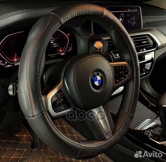 Оплетка на руль (M 38см нат. кожа) черная