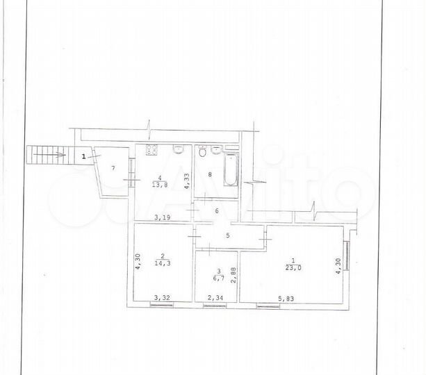 3-к. квартира, 77 м², 1/3 эт.