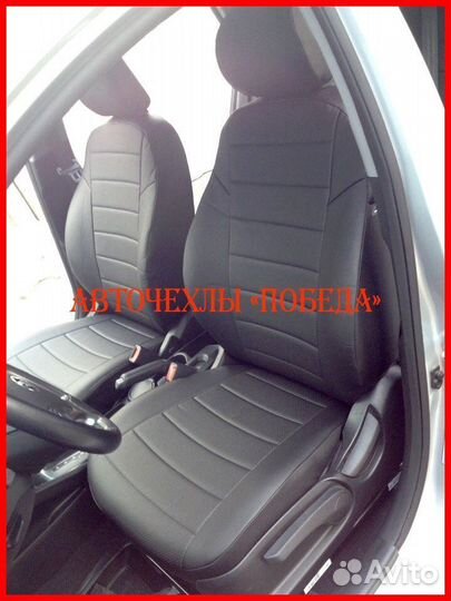 Чехлы Kia Rio 3 хб из экокожи чёрные Классика