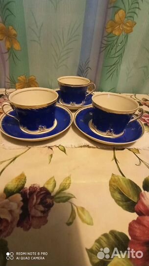 3 чайные чашки с блюдцами.Вербилки.1940 годы