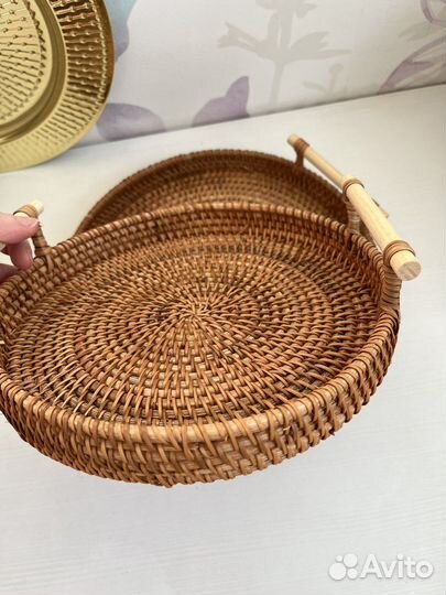 Плетеный поднос из ротанга, зеркальный поднос