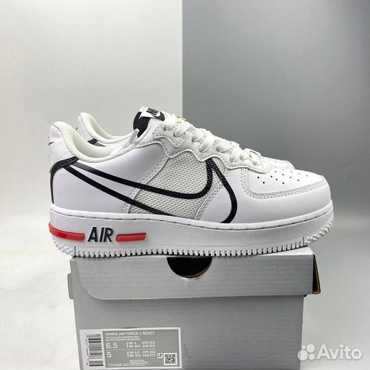 Nike air force 1 react белые кожа кожаные