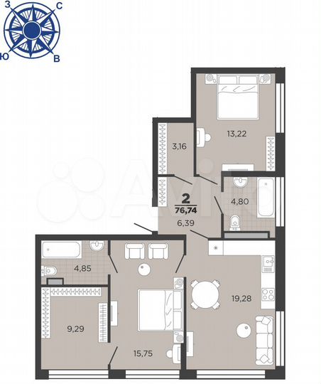 2-к. квартира, 76,7 м², 26/26 эт.