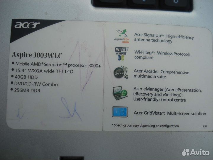 Acer Aspire 3003WLC AMD Sempron 300+, 512Mb, 40Gb
