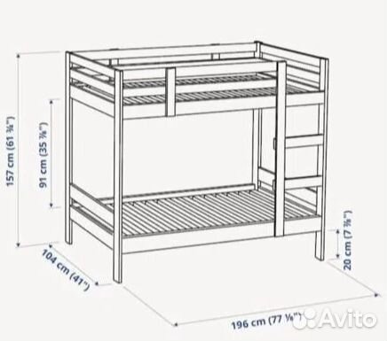 Кровать двухьярусная IKEA mydal с матрасами