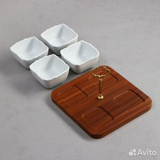 Менажница 'Капель', 4 шт 200 мл, деревянное основа