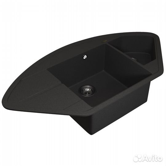 Кухонная мойка кварцевая угловая двухсекционная, черная