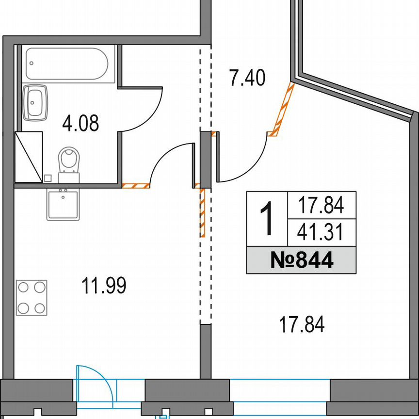 1-к. квартира, 41,3 м², 11/25 эт.