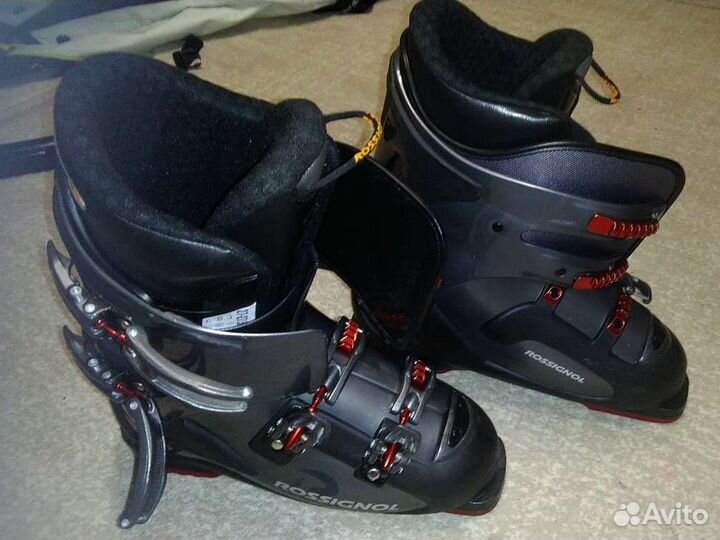 Горные лыжи, ботинки, палки, чехлы, очки