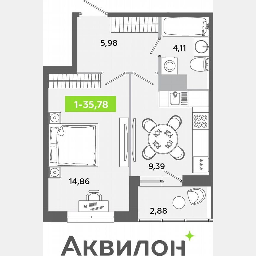 1-к. квартира, 35,8 м², 11/12 эт.