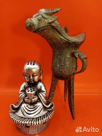 Курильница Монах,нейзильбер,Китай, 12 см + 500 др