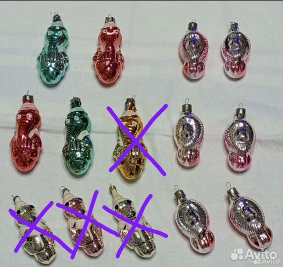 Елочные игрушки. СССР. Крокодил. Лев. Попугай.Совы