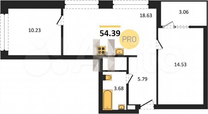 2-к. квартира, 54,4 м², 24/25 эт.