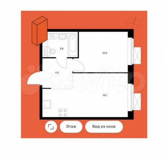 2-к. квартира, 35,4 м², 9/21 эт.