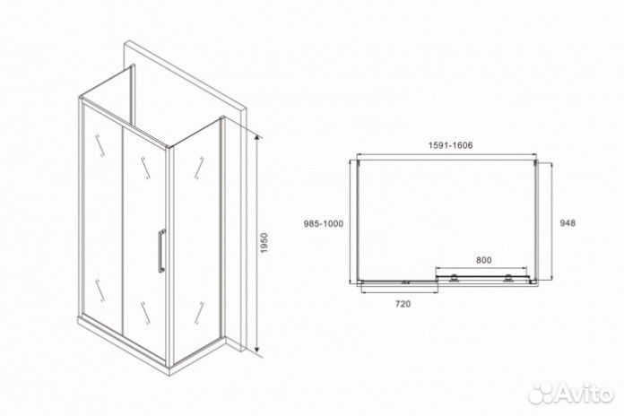 Душевой уголок Abber Schwarzer Diamant AG30160H-S100-S100 160x100