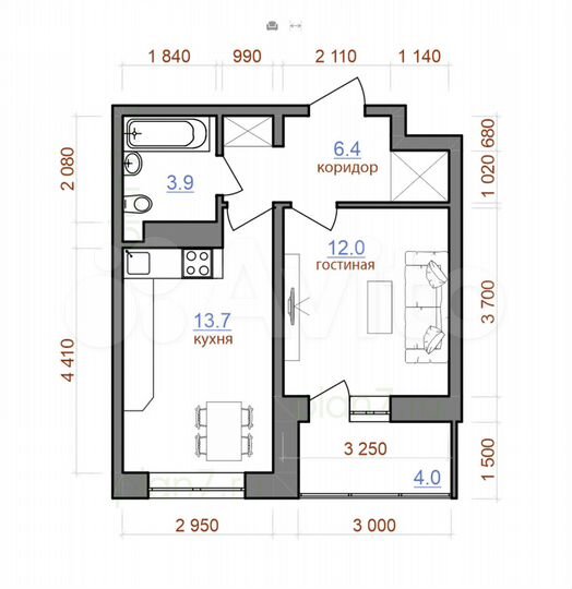 1-к. квартира, 40,3 м², 11/11 эт.
